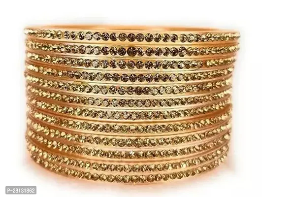 Elegant Golden Metal American Diamond Bangles or Bracelets For Women Pack of 12-thumb0