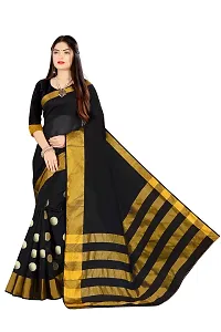 Birami Ethnics Women's Poly Cotton Saree with Blouse Piece, Free Size (Bf134_Black)-thumb1