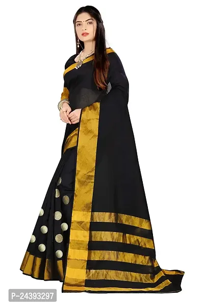 Birami Ethnics Women's Poly Cotton Saree with Blouse Piece, Free Size (Bf134_Black)-thumb3