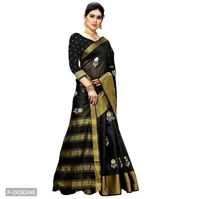 Birami Ethnics Womans cotton silk saree (Dark Black)-thumb3