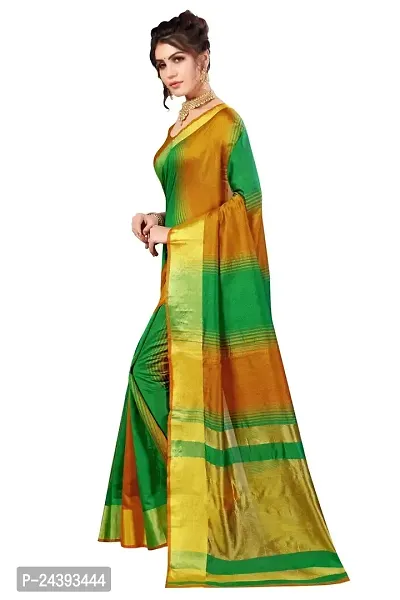 Birami Ethnics Women's Cotton Silk Saree(Mustard_Green)-thumb2