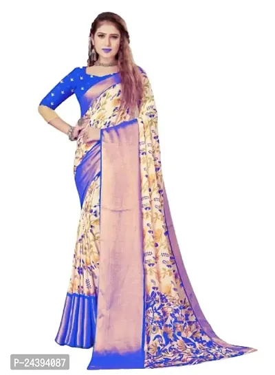 Birami Ethnics Womans Chiffon Printed Saree (Blue)