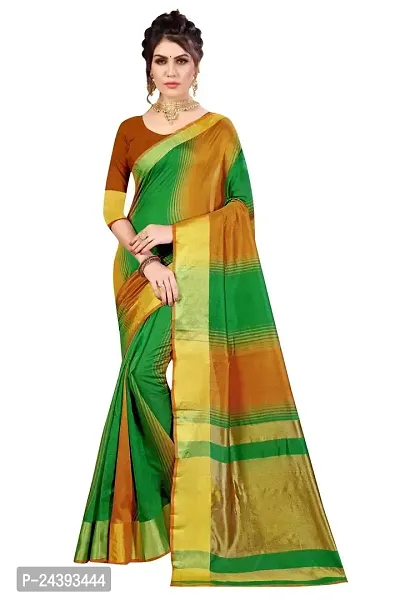 Birami Ethnics Women's Cotton Silk Saree(Mustard_Green)