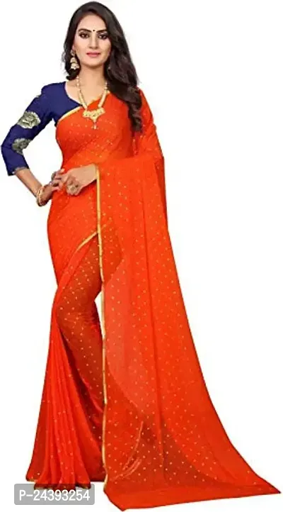 Birami Ethnics Women's Nazmin Saree With Blouse Piece (Orange)-thumb0