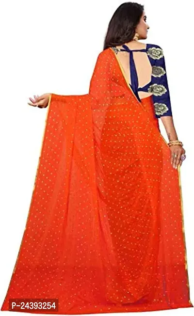 Birami Ethnics Women's Nazmin Saree With Blouse Piece (Orange)-thumb2