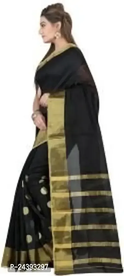 Birami Ethnics Women's Poly Cotton Saree with Blouse Piece, Free Size (Bf134_Black)-thumb5