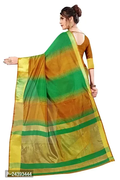 Birami Ethnics Women's Cotton Silk Saree(Mustard_Green)-thumb4