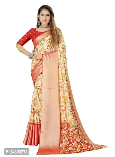 Birami Ethnics Womans Chiffon Printed Saree (Red)-thumb0