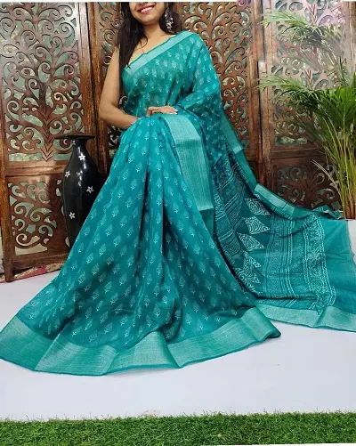 Best Selling Cotton Blend Saree with Blouse piece 