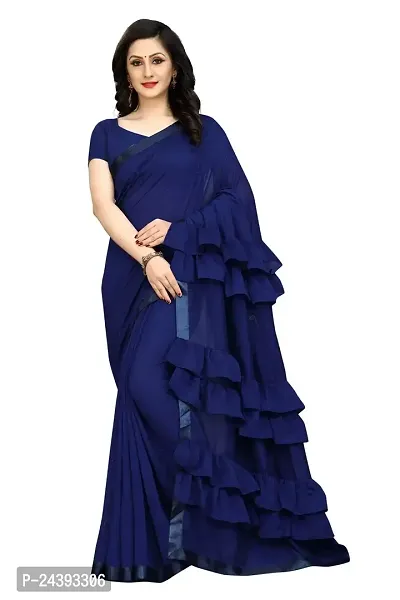 Birami Ethnics Women tussar silk saree With Blouse(Navy Blue)-thumb0