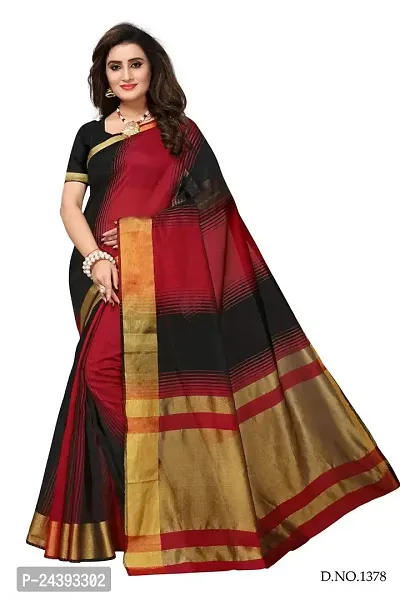 Birami Ethnics Women art silk saree With Blouse(Black_Red)-thumb0