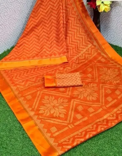 Cotton Printed Linen Sarees With Blouse Piece