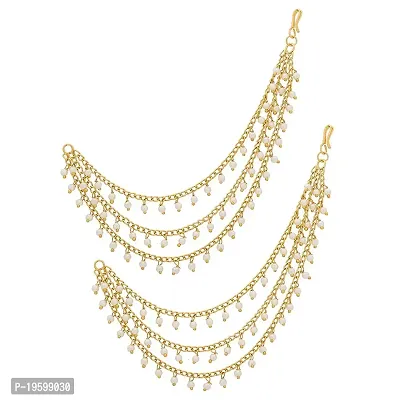 Looks Like Fashion Jewellery Long Pearl Chain Gold Hair Chain Accessories For Earrings For Women And Girls-thumb0