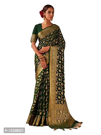 Stylish Kosa Silk Dark Green  Saree with Blouse piece