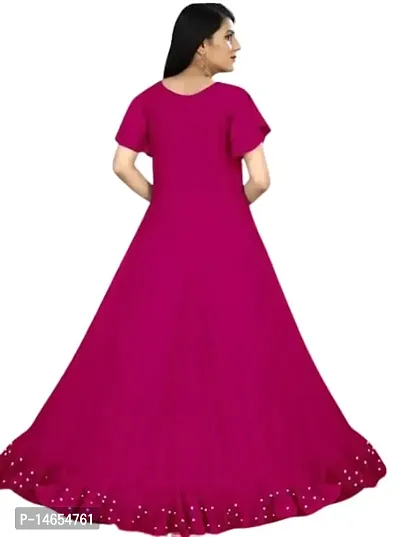 Girls  Women Gown Latest Flared Gowns Ethnic wear Dress for Girls (M, Pink)-thumb2