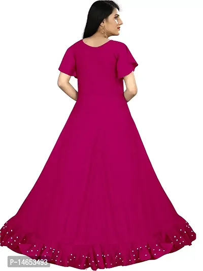 Girls  Women Gown - A-Line Maxi Pearl Work Rayon Anarkali Gown Dress-thumb2