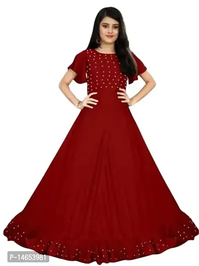 Girls  Women Gown Latest Flared Gowns Ethnic wear Dress for Girls (M, Maroon)