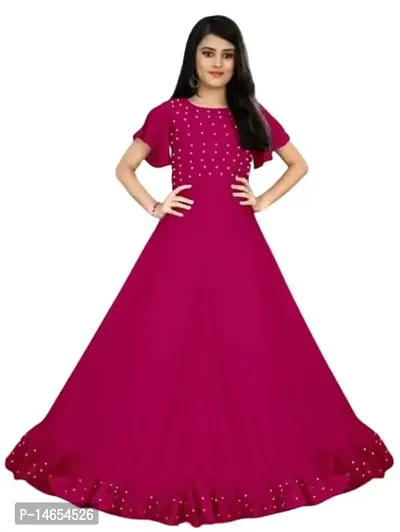 Girls  Women Gown Latest Flared Gowns Ethnic wear Dress for Girls (L, Pink)-thumb0