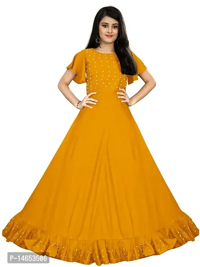 Girls  Women Gown - A-Line Maxi Pearl Work Rayon Anarkali Gown Dress