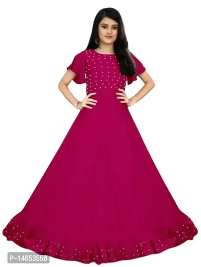 Girls  Women Gown Latest Flared Gowns Ethnic wear Dress for Girls (XL, Pink)-thumb0