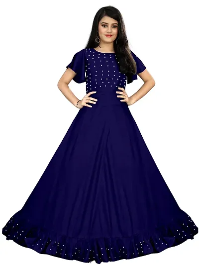 Girls Women Gown - A-Line Maxi Pearl Work Rayon Anarkali Gown Dress