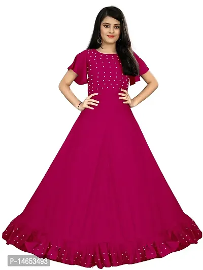 Girls  Women Gown - A-Line Maxi Pearl Work Rayon Anarkali Gown Dress-thumb0