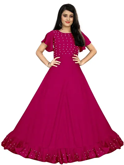 Girls & Women Gown - A-Line Maxi Pearl Work Rayon Anarkali Gown Dress