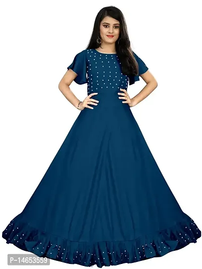 Girls  Women Gown - A-Line Maxi Pearl Work Rayon Anarkali Gown Dress