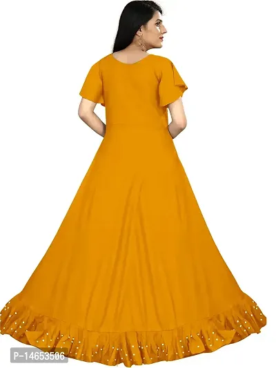 Girls  Women Gown - A-Line Maxi Pearl Work Rayon Anarkali Gown Dress-thumb2