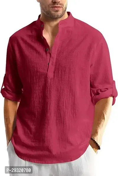 Reliable Maroon Cotton Blend Solid Short Length Kurta For Men-thumb0