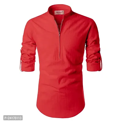 Reliable Red Cotton Solid Short Length Kurta For Men