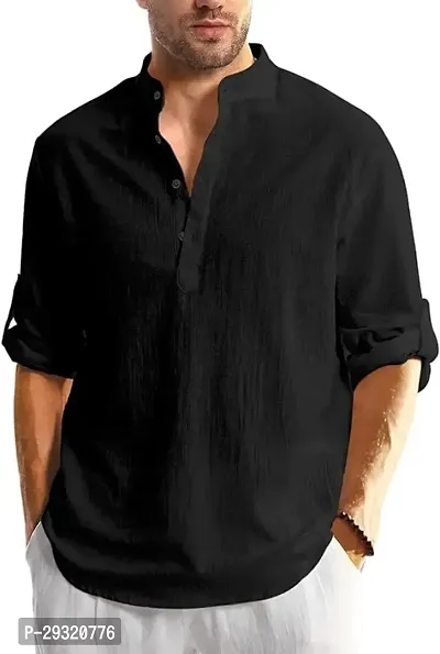 Reliable Black Cotton Blend Solid Short Length Kurta For Men-thumb0