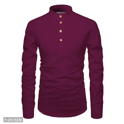 Reliable Purple Cotton Solid Short Length Kurta For Men-thumb3