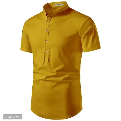 Reliable Yellow Cotton Solid Short Length Kurta For Men-thumb2