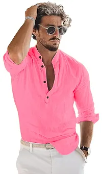 Reliable Pink Cotton Blend Solid Short Length Kurta For Men-thumb2