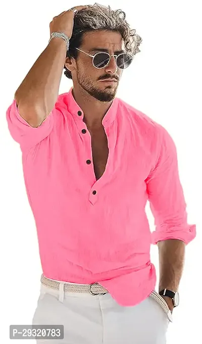 Reliable Pink Cotton Blend Solid Short Length Kurta For Men-thumb3