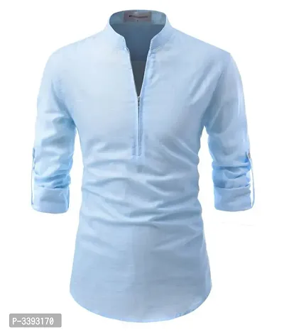 Men's Blue Cotton Solid Long Sleeve Slim Fit Casual Shirt-thumb0