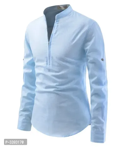 Men's Blue Cotton Solid Long Sleeve Slim Fit Casual Shirt-thumb2