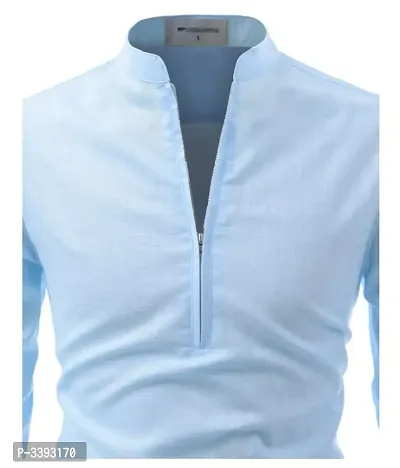 Men's Blue Cotton Solid Long Sleeve Slim Fit Casual Shirt-thumb5