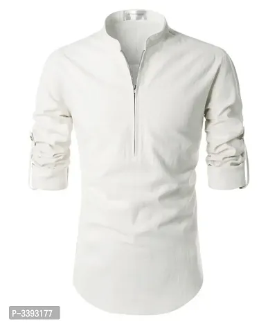 Men's White Cotton Solid Long Sleeve Slim Fit Casual Shirt