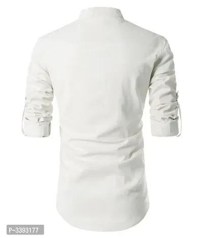 Men's White Cotton Solid Long Sleeve Slim Fit Casual Shirt-thumb2