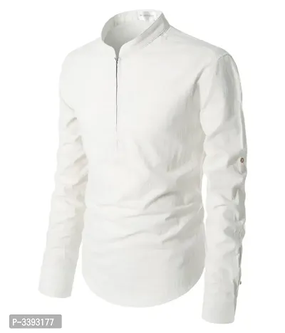 Men's White Cotton Solid Long Sleeve Slim Fit Casual Shirt-thumb3