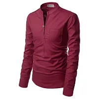 Men's Maroon Cotton Solid Long Sleeves Slim Fit Casual Shirt-thumb2