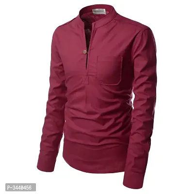 Men's Maroon Cotton Solid Long Sleeves Slim Fit Casual Shirt-thumb3