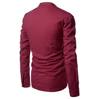 Men's Maroon Cotton Solid Long Sleeves Slim Fit Casual Shirt-thumb3