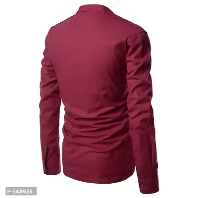 Men's Maroon Cotton Solid Long Sleeves Slim Fit Casual Shirt-thumb4