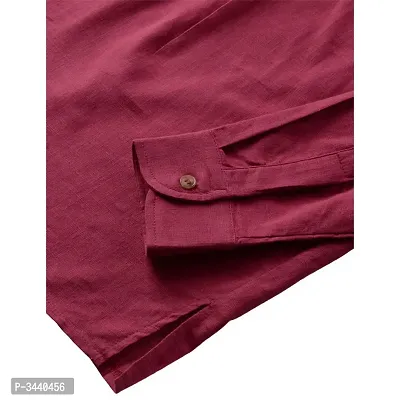 Men's Maroon Cotton Solid Long Sleeves Slim Fit Casual Shirt-thumb5