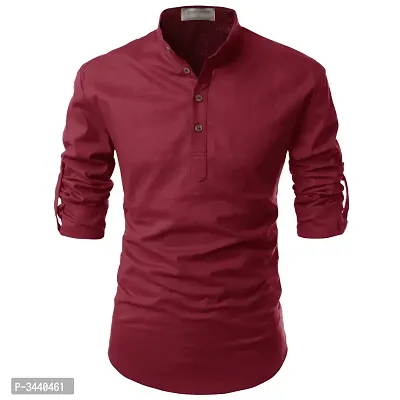 Men's Maroon Cotton Solid Long Sleeves Slim Fit Casual Shirt-thumb0