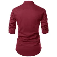 Men's Maroon Cotton Solid Long Sleeves Slim Fit Casual Shirt-thumb1