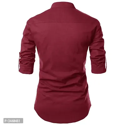 Men's Maroon Cotton Solid Long Sleeves Slim Fit Casual Shirt-thumb2